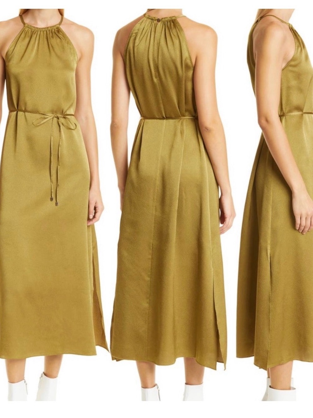 Ted Baker Roxieey Olive-Green Halter Satin-Effect Midi Dress